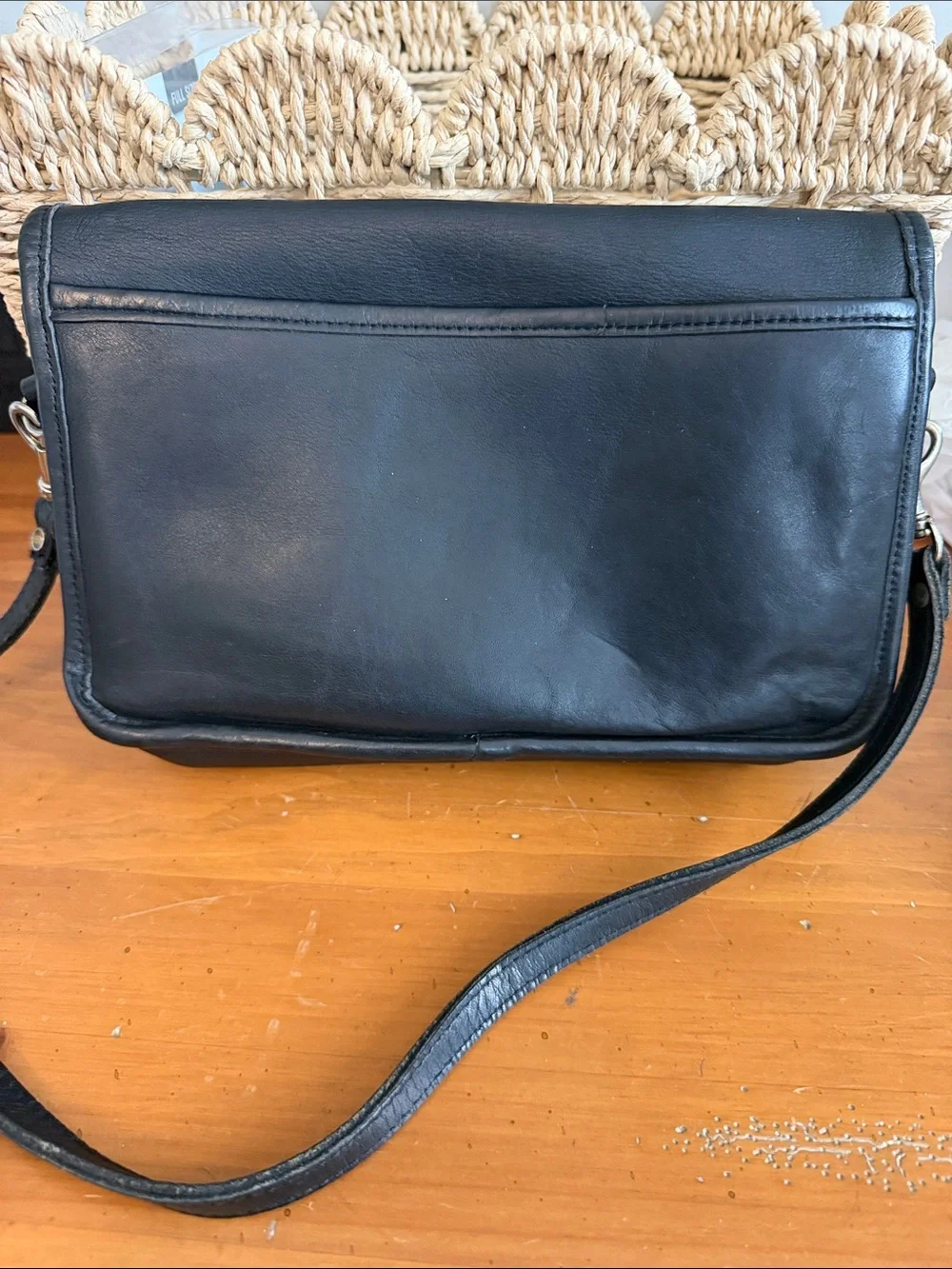 Classic Coach Black Leather Crossbody Bag with Turn-Lock